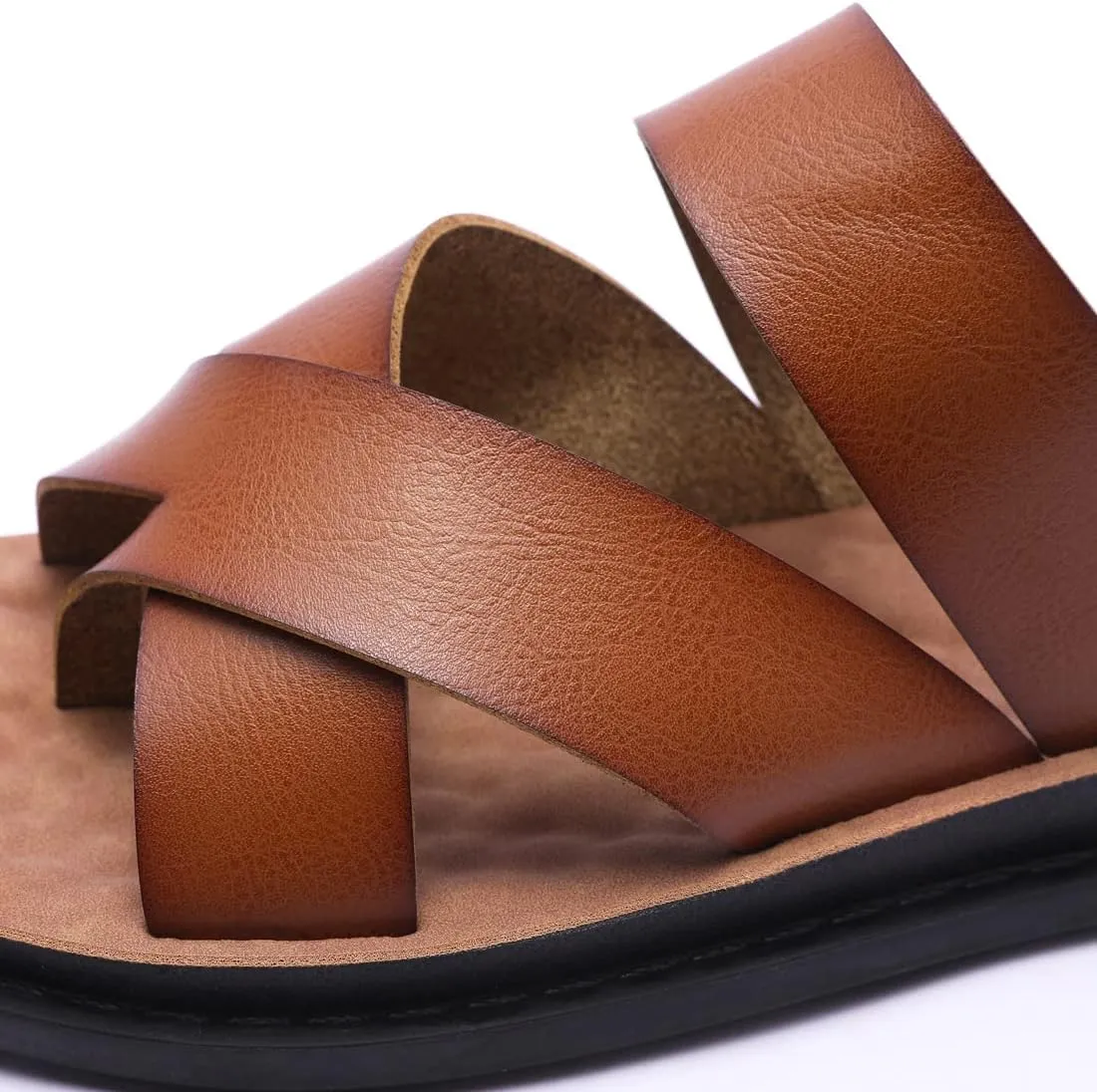 Harssidanzar Men's Sandals,Quick-Dry Flip-Flop Summer Slip On Cross Straps Slide Sandals Toe Ring Style Outdoor And Indoor KM221US