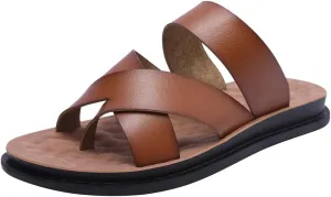 Harssidanzar Men's Sandals,Quick-Dry Flip-Flop Summer Slip On Cross Straps Slide Sandals Toe Ring Style Outdoor And Indoor KM221US