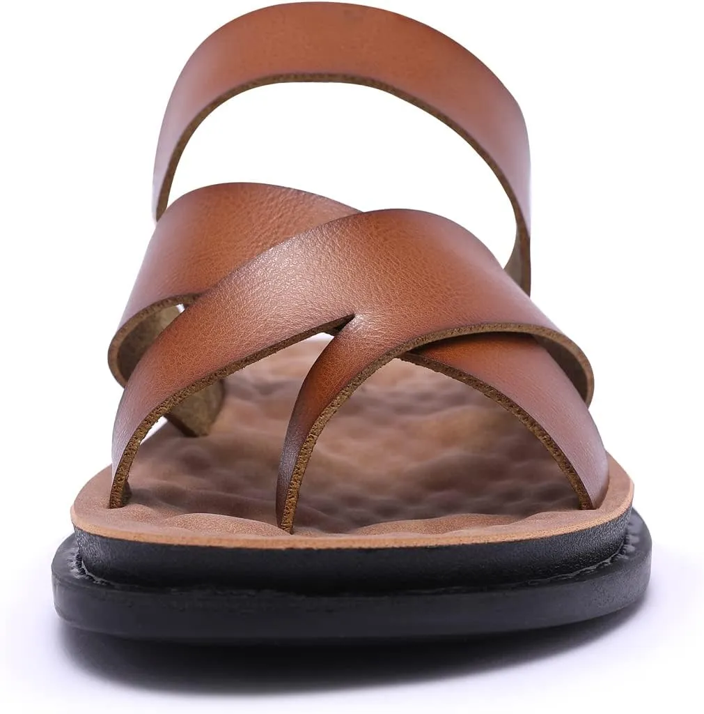 Harssidanzar Men's Sandals,Quick-Dry Flip-Flop Summer Slip On Cross Straps Slide Sandals Toe Ring Style Outdoor And Indoor KM221US