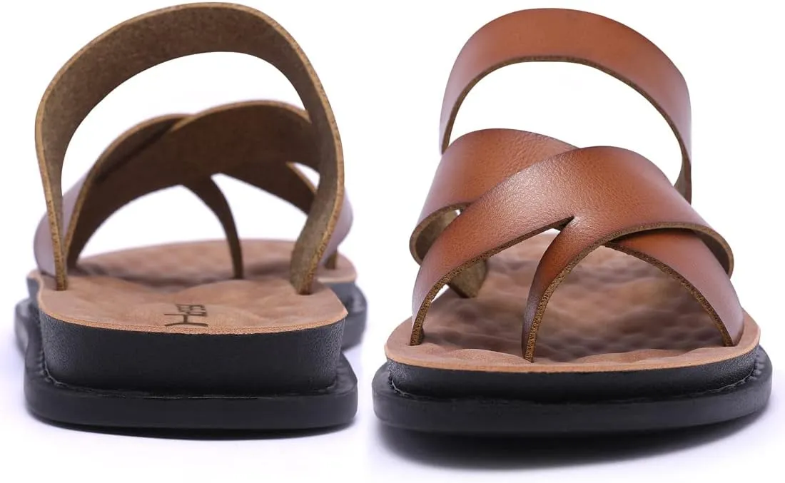Harssidanzar Men's Sandals,Quick-Dry Flip-Flop Summer Slip On Cross Straps Slide Sandals Toe Ring Style Outdoor And Indoor KM221US