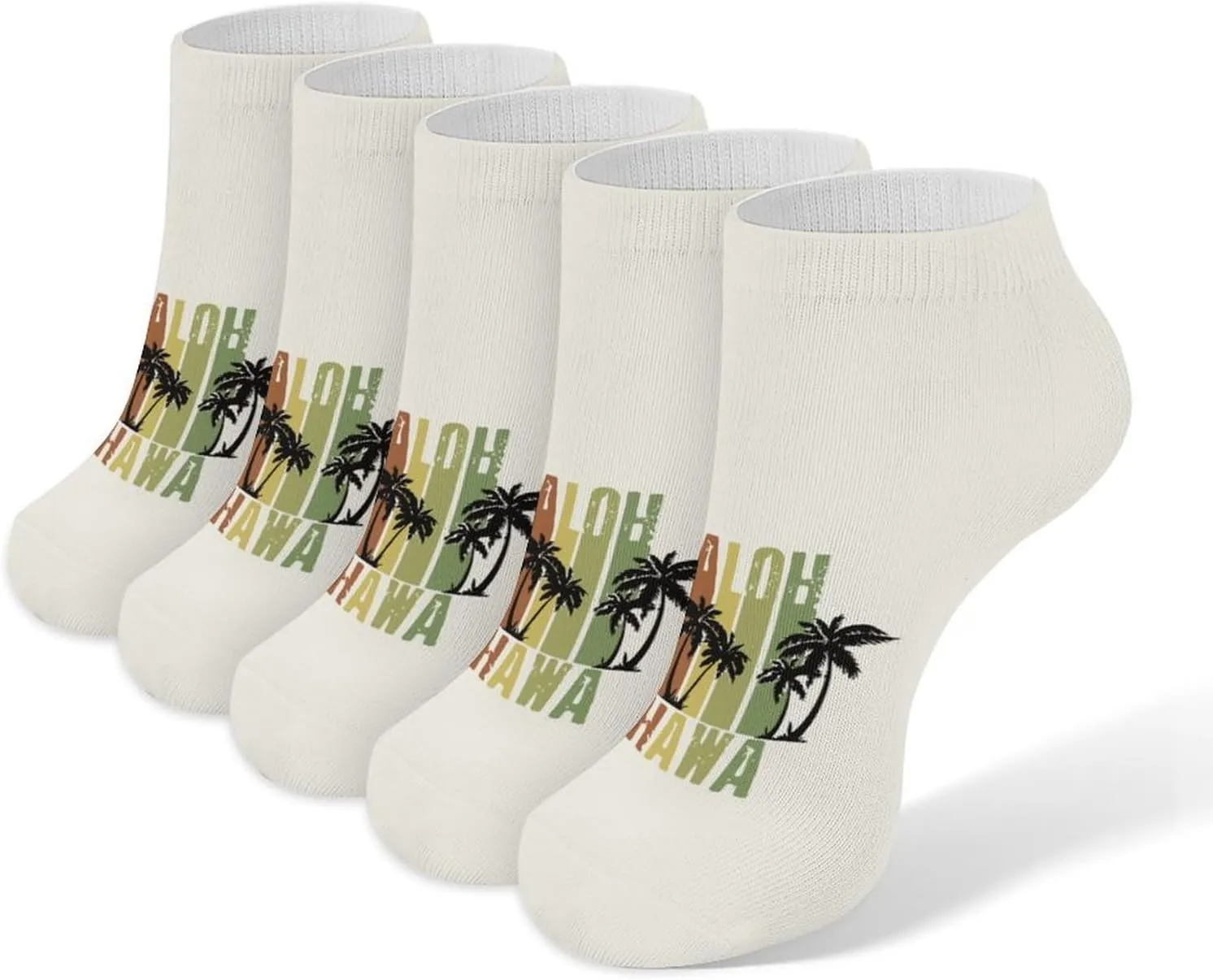 Hawaii Retro Surf 5 PC Ankle No Show Socks Soft Loafer Socks Low Cut Non Slip Flat Sock