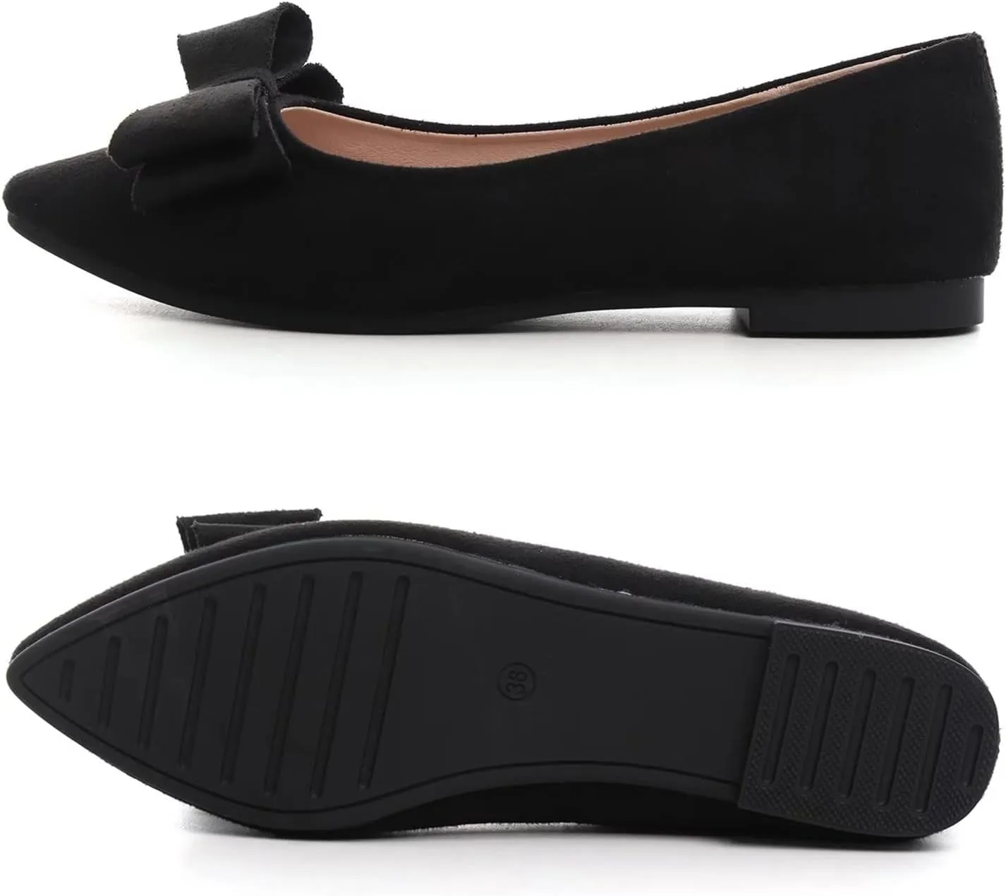 Hee grand Bow-Knot Ballet Flats Classic Pointed Toe Suede Dress Shoes Casual Comfort Slip-On Loafers Light Weight Walking Flats