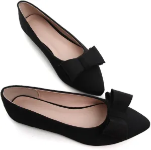 Hee grand Bow-Knot Ballet Flats Classic Pointed Toe Suede Dress Shoes Casual Comfort Slip-On Loafers Light Weight Walking Flats