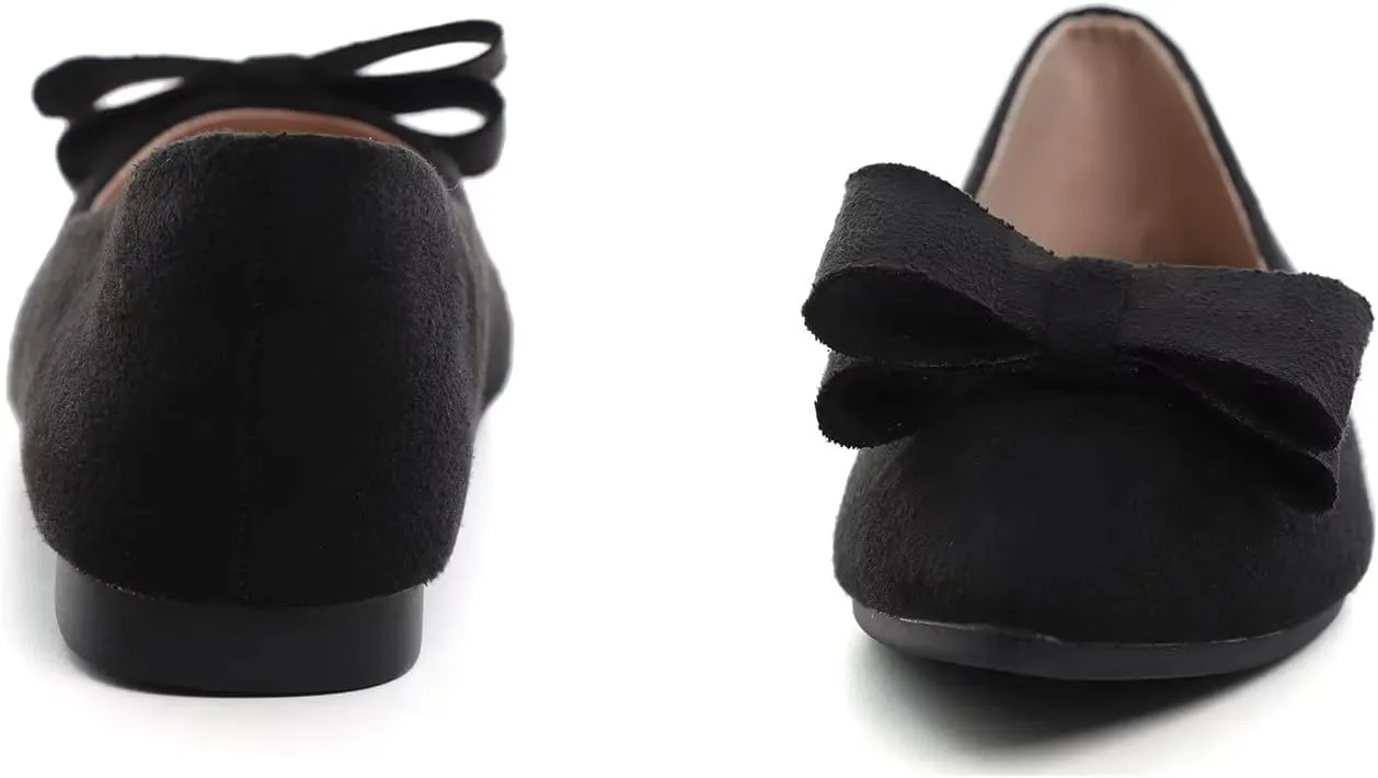 Hee grand Bow-Knot Ballet Flats Classic Pointed Toe Suede Dress Shoes Casual Comfort Slip-On Loafers Light Weight Walking Flats