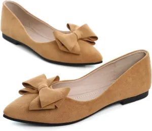 Hee grand Bowknot Flats for Women Pointed Toe Ballet Shoes Soft Slip on Loafers Suede Dress Shoes