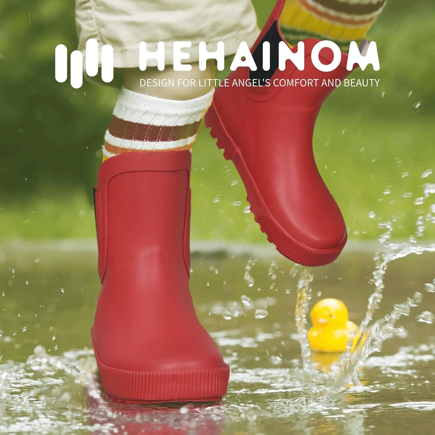 Hehainom Toddler Kids Rain Boots for Girls Boys Waterproof Rainboots Easy-on Light Weight Chelsea Rain Shoes
