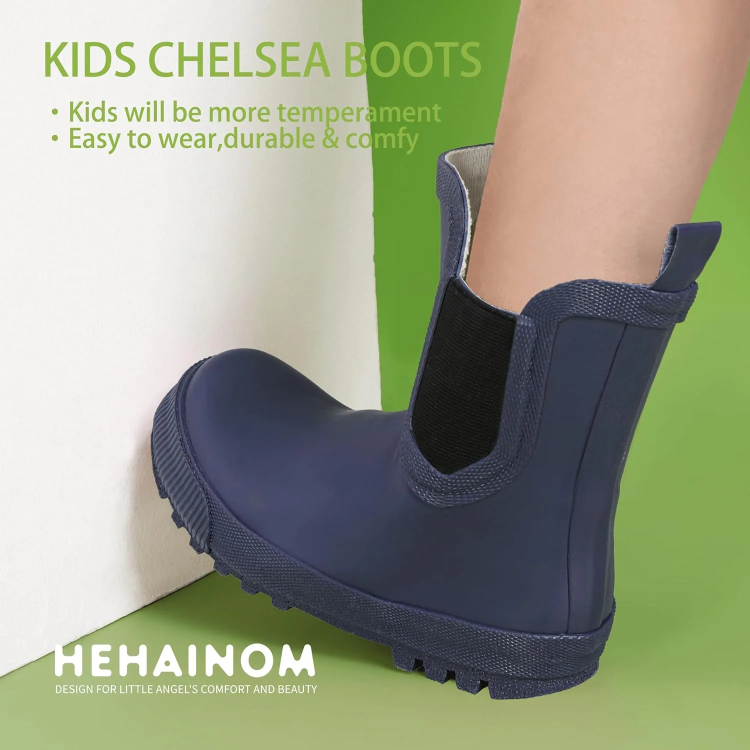 Hehainom Toddler Kids Rain Boots for Girls Boys Waterproof Rainboots Easy-on Light Weight Chelsea Rain Shoes