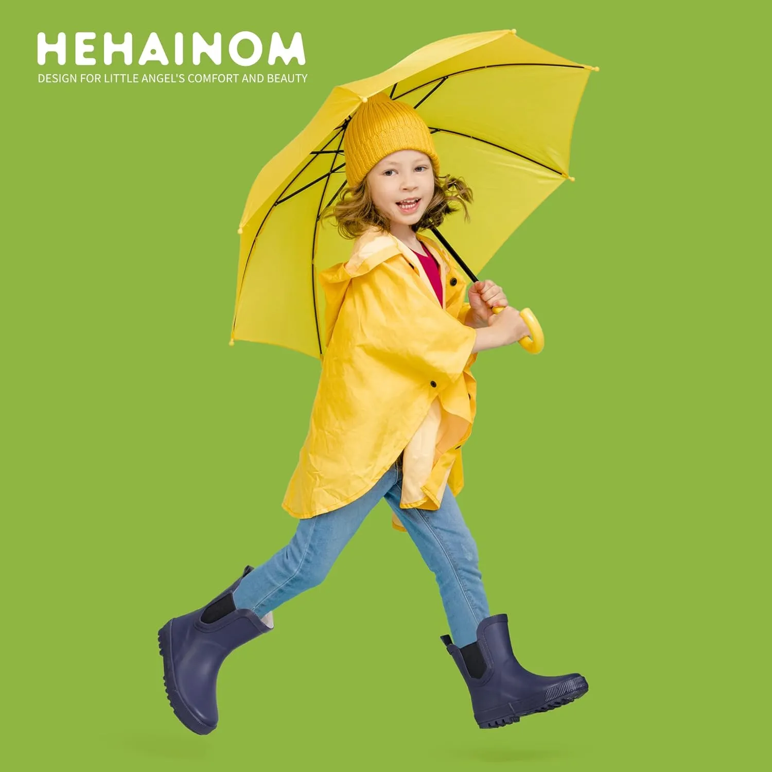 Hehainom Toddler Kids Rain Boots for Girls Boys Waterproof Rainboots Easy-on Light Weight Chelsea Rain Shoes