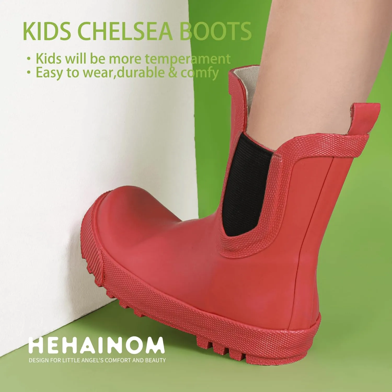 Hehainom Toddler Kids Rain Boots for Girls Boys Waterproof Rainboots Easy-on Light Weight Chelsea Rain Shoes