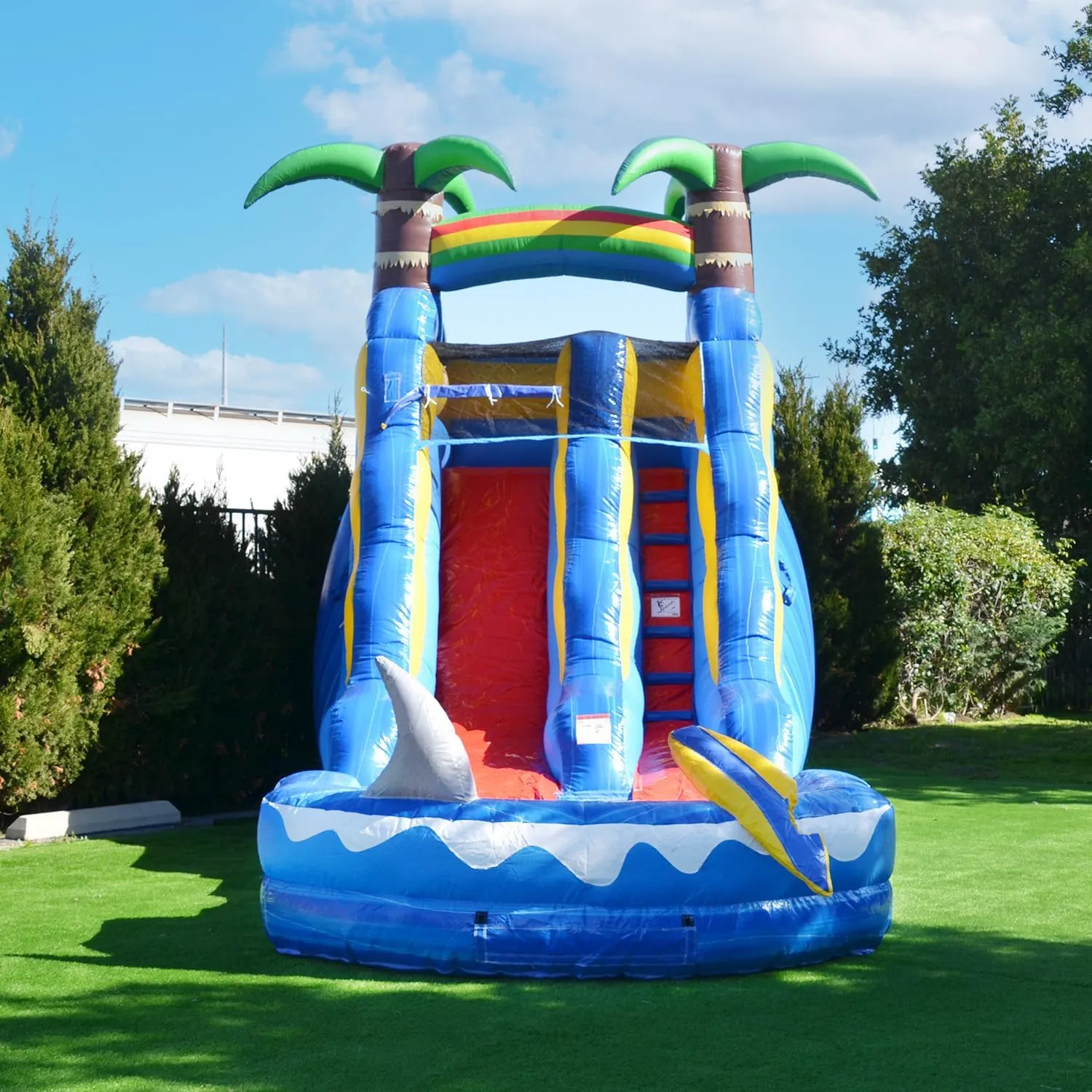 HeroKiddo 15’ Ocean Shark Commercial Grade Lightweight Premium Water Slide with Detachable Pool for Kids and Adults (with Blower), Wet Dry Combo, Big Inflatable, Outdoor Indoor, Birthday Party Rental