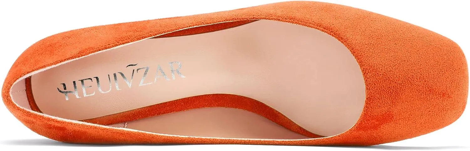 HEUIVZAR Pumps for Women Slip-on Closed Square Toe Block Chunky Wedge Low Heel Pumps Suede Shopping Vacation Classic 2 Inch