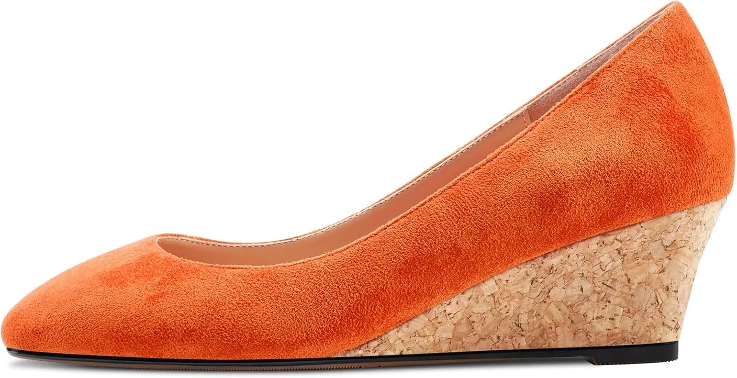 HEUIVZAR Pumps for Women Slip-on Closed Square Toe Block Chunky Wedge Low Heel Pumps Suede Shopping Vacation Classic 2 Inch
