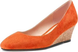 HEUIVZAR Pumps for Women Slip-on Closed Square Toe Block Chunky Wedge Low Heel Pumps Suede Shopping Vacation Classic 2 Inch