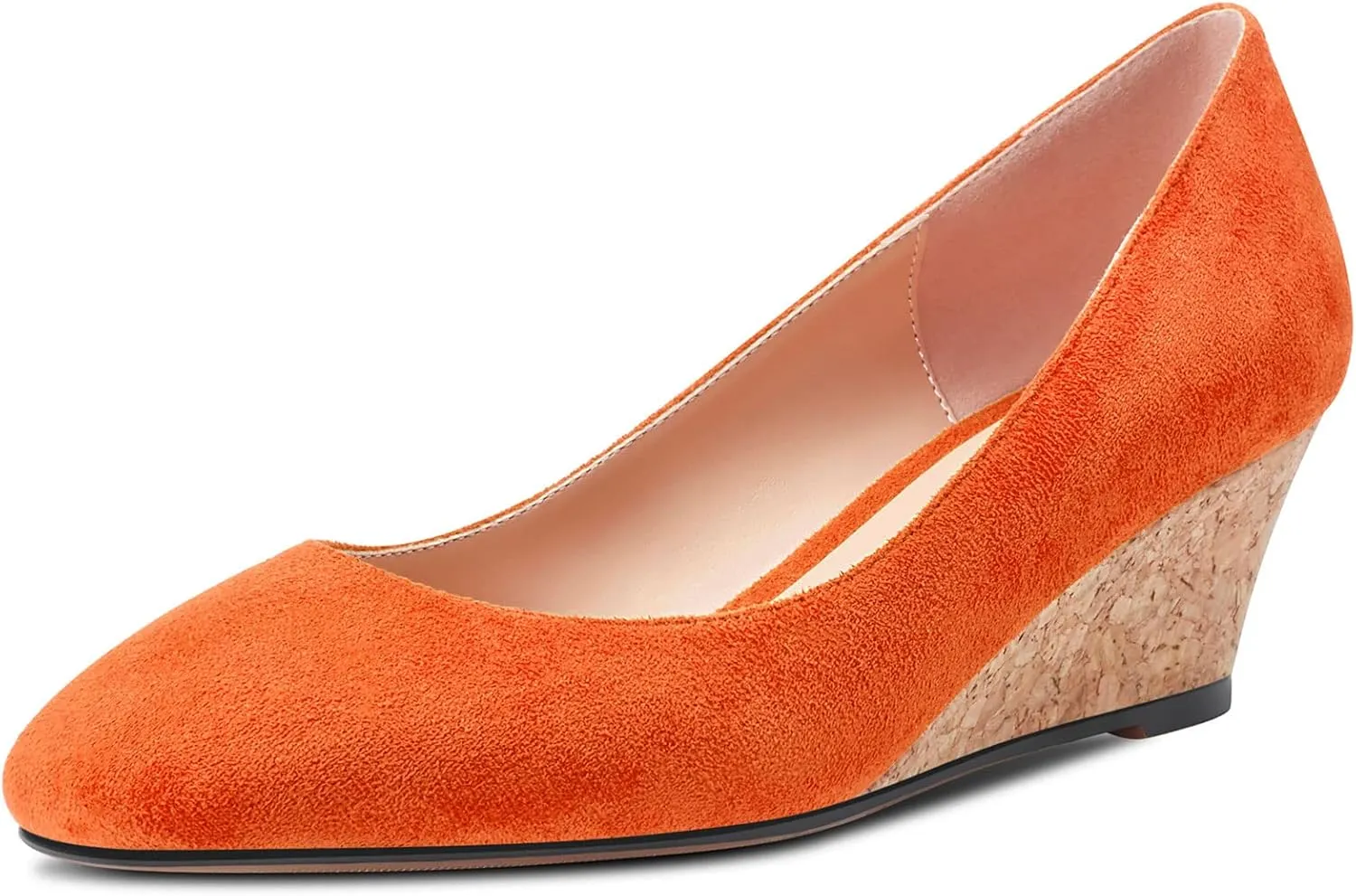HEUIVZAR Pumps for Women Slip-on Closed Square Toe Block Chunky Wedge Low Heel Pumps Suede Shopping Vacation Classic 2 Inch
