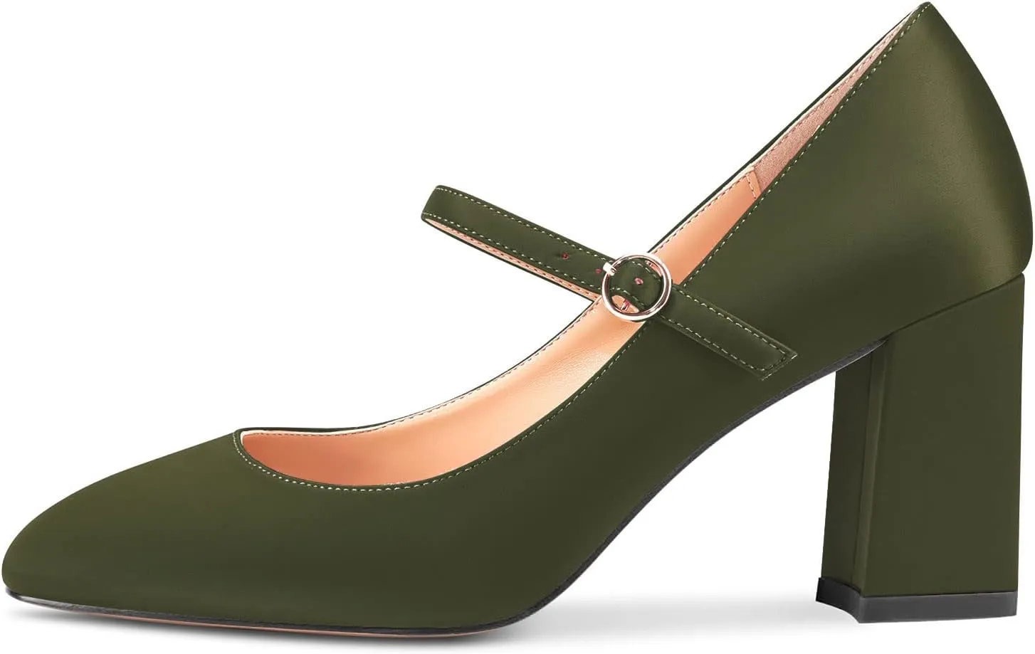 HEUIVZAR Women Mary Jane Pumps Square Toe Block Chunky Mid Heel Slip-on Dress Shoes Wedding Satin 3 Inch