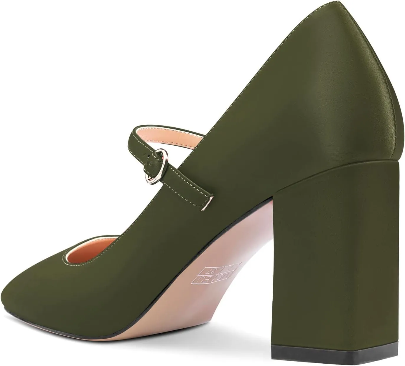 HEUIVZAR Women Mary Jane Pumps Square Toe Block Chunky Mid Heel Slip-on Dress Shoes Wedding Satin 3 Inch