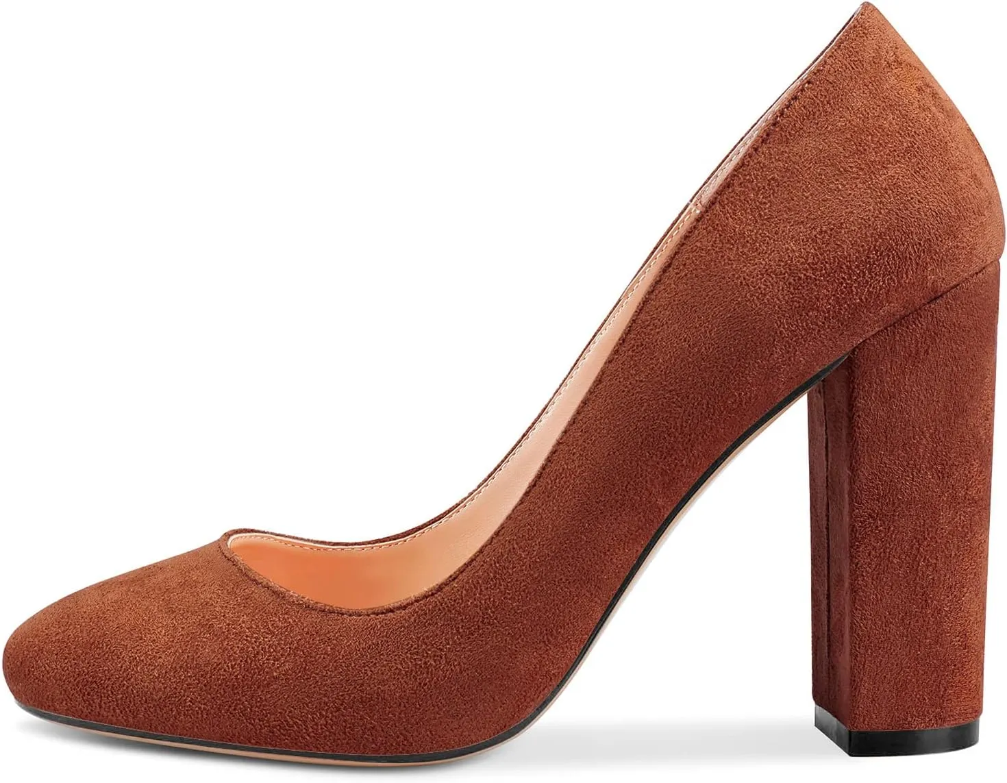 HEUIVZAR Women Pumps Pointed Toe Block Chunky High Heel Slip-on Dress Shoes Suede 4 Inch