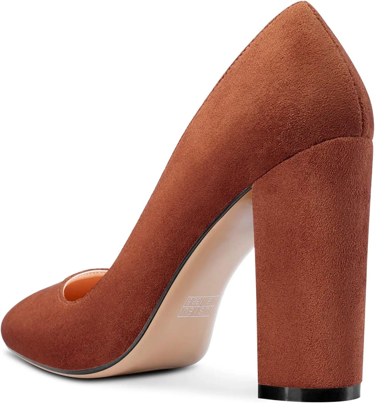 HEUIVZAR Women Pumps Pointed Toe Block Chunky High Heel Slip-on Dress Shoes Suede 4 Inch
