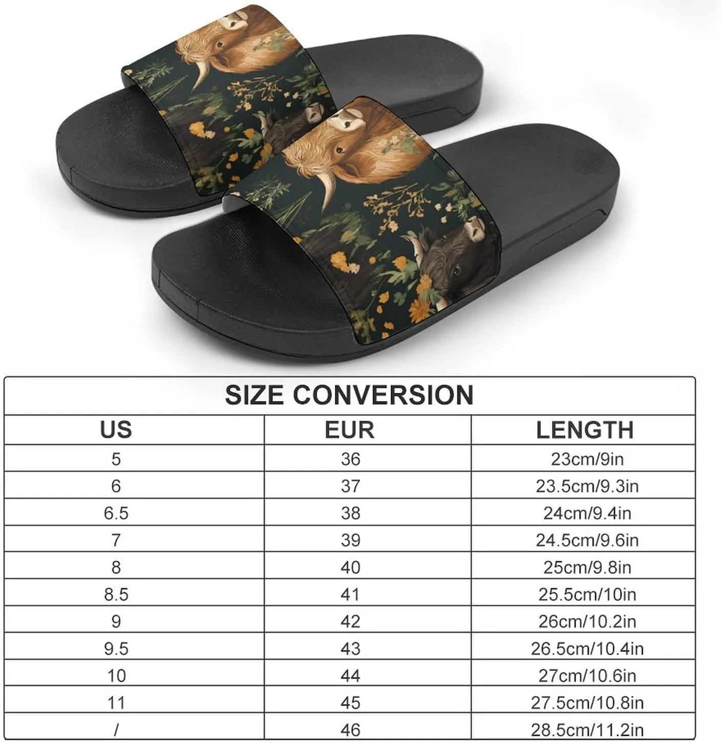 Highland Cows And Flowers Shower Sandals Home Slippers Non-Slip Quick Drying Beach Bathroom Slipper
