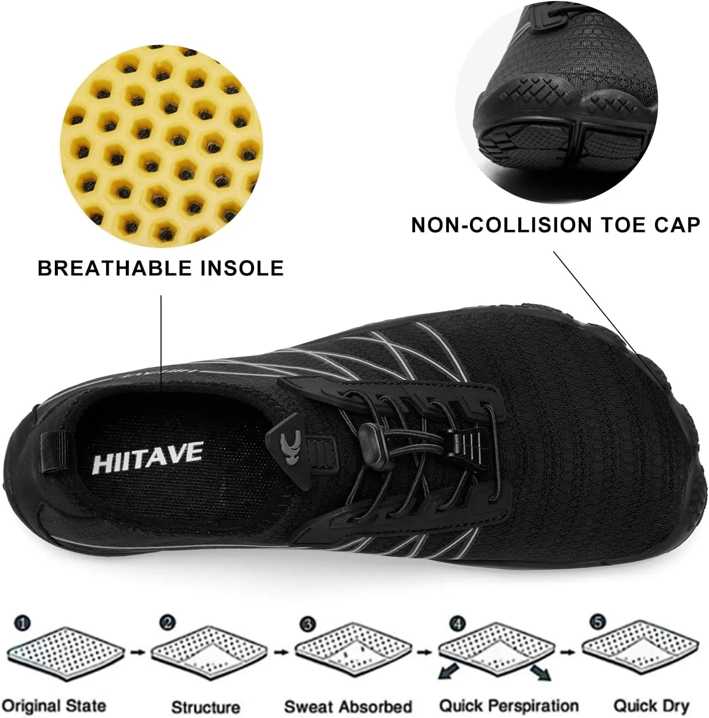 HIITAVE Men Barefoot Water Shoes Beach Aqua Socks Quick Dry for Outdoor Sport Hiking Swiming Surfing