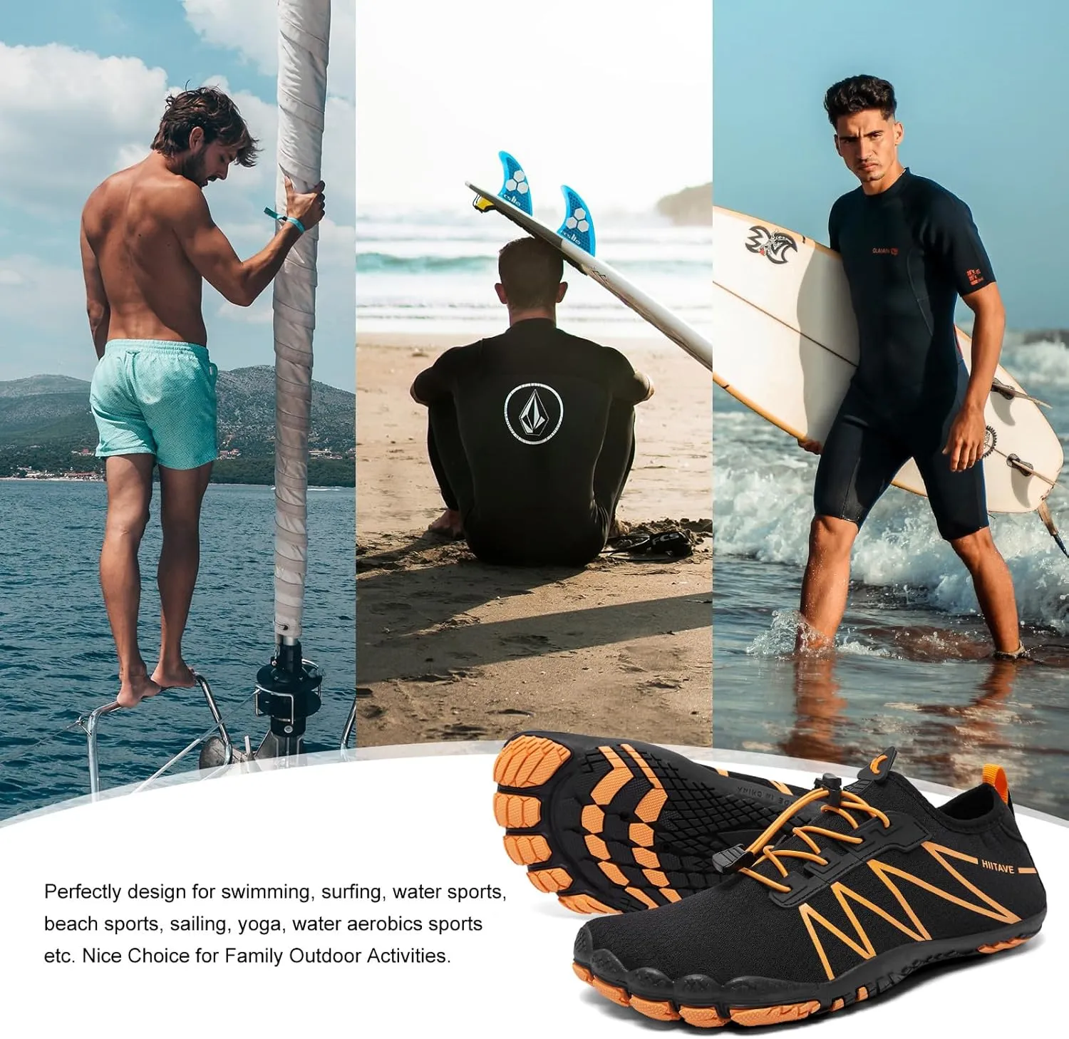HIITAVE Men Barefoot Water Shoes Beach Aqua Socks Quick Dry for Outdoor Sport Hiking Swiming Surfing