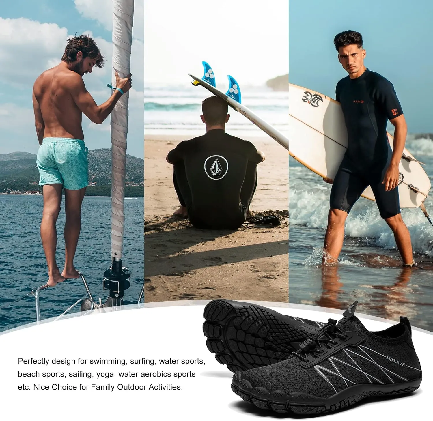 HIITAVE Men Barefoot Water Shoes Beach Aqua Socks Quick Dry for Outdoor Sport Hiking Swiming Surfing