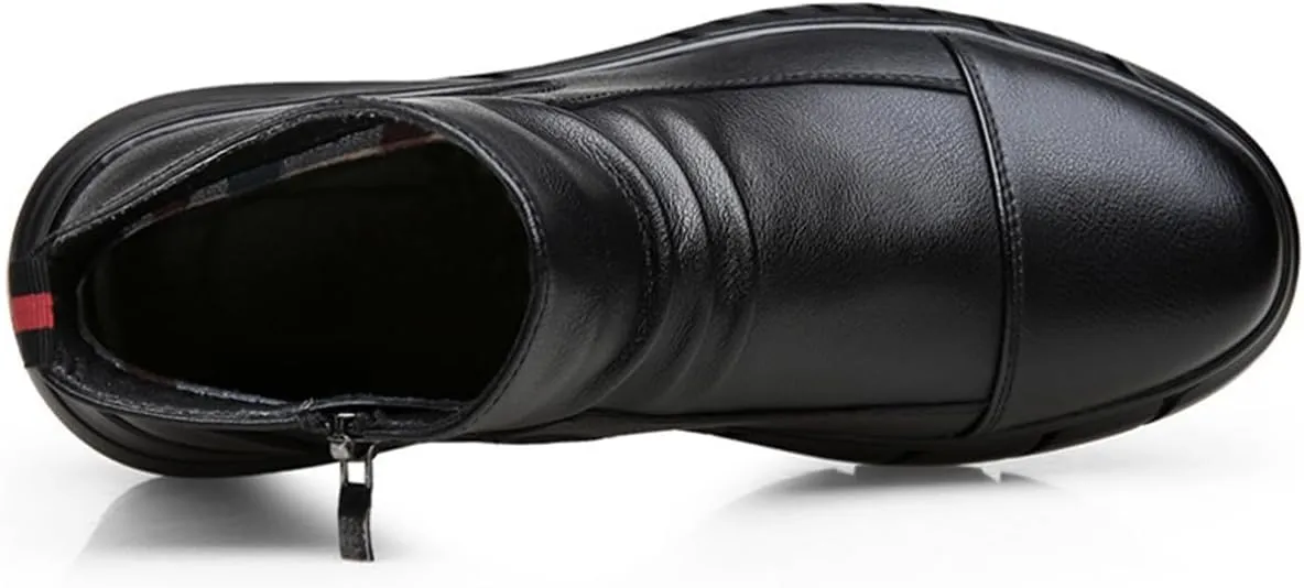Hiking Boots Men's Black Leather Ankle Boots with Rugged Outsole Slip-On 10 inches
