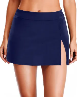 Holipick Womens Swim Skirt High Waist Bathing Suit Bottoms Side Slit Skirted Swimsuit Swim Skorts with Built-in Brief