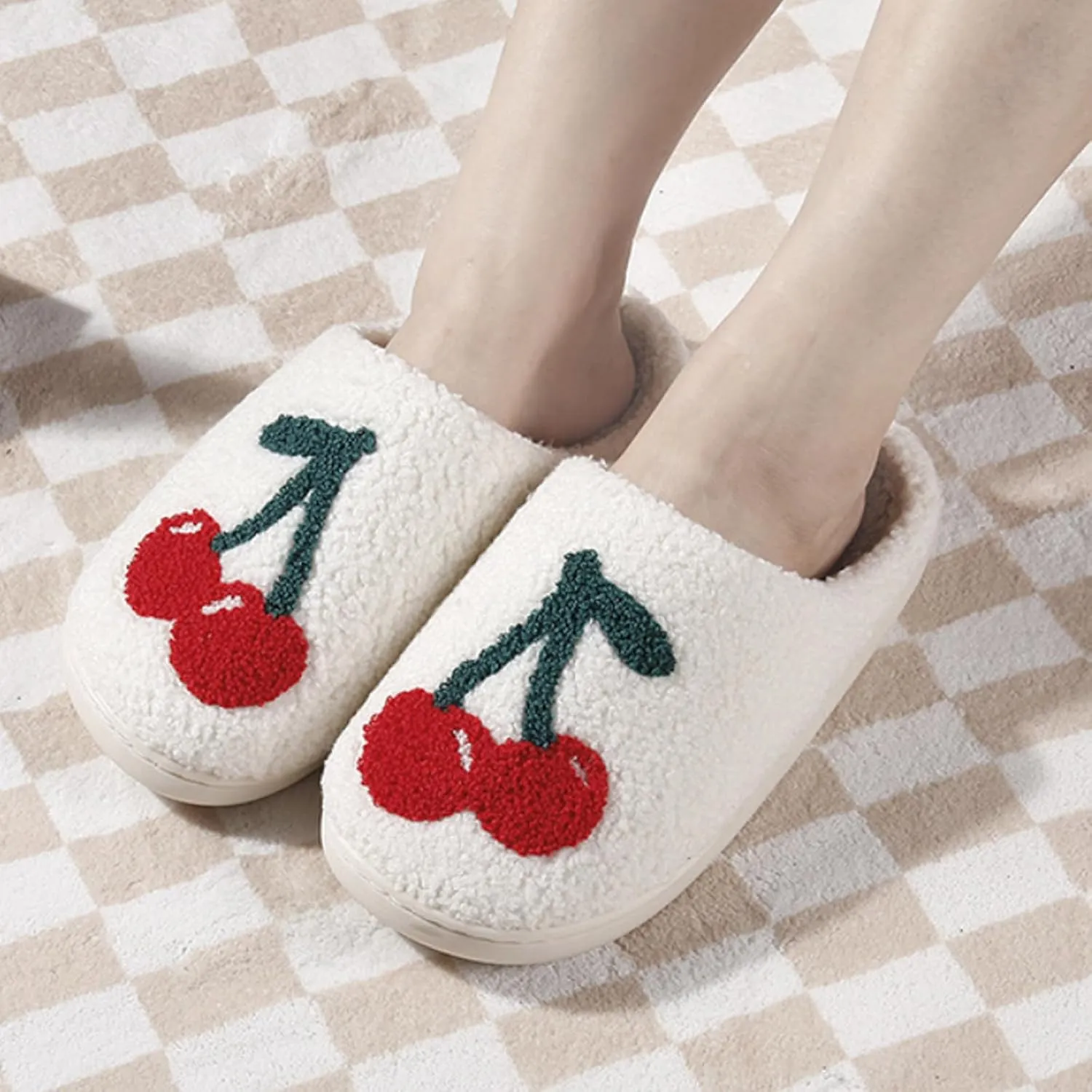Home Slippers for Women Men Retro Soft Plush Lightweight Pineapple Strawberry Pumpkin Slippers Slip-on Cozy Indoor Outdoor Slippers Anti-Skid Sole 37-38