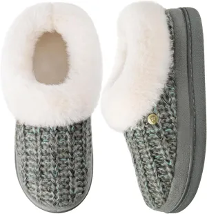HomeTop Women's Knitted Clog Slippers Comfy Warm Memory Foam Non-slip Indoor House Shoes with Fuzzy Collar