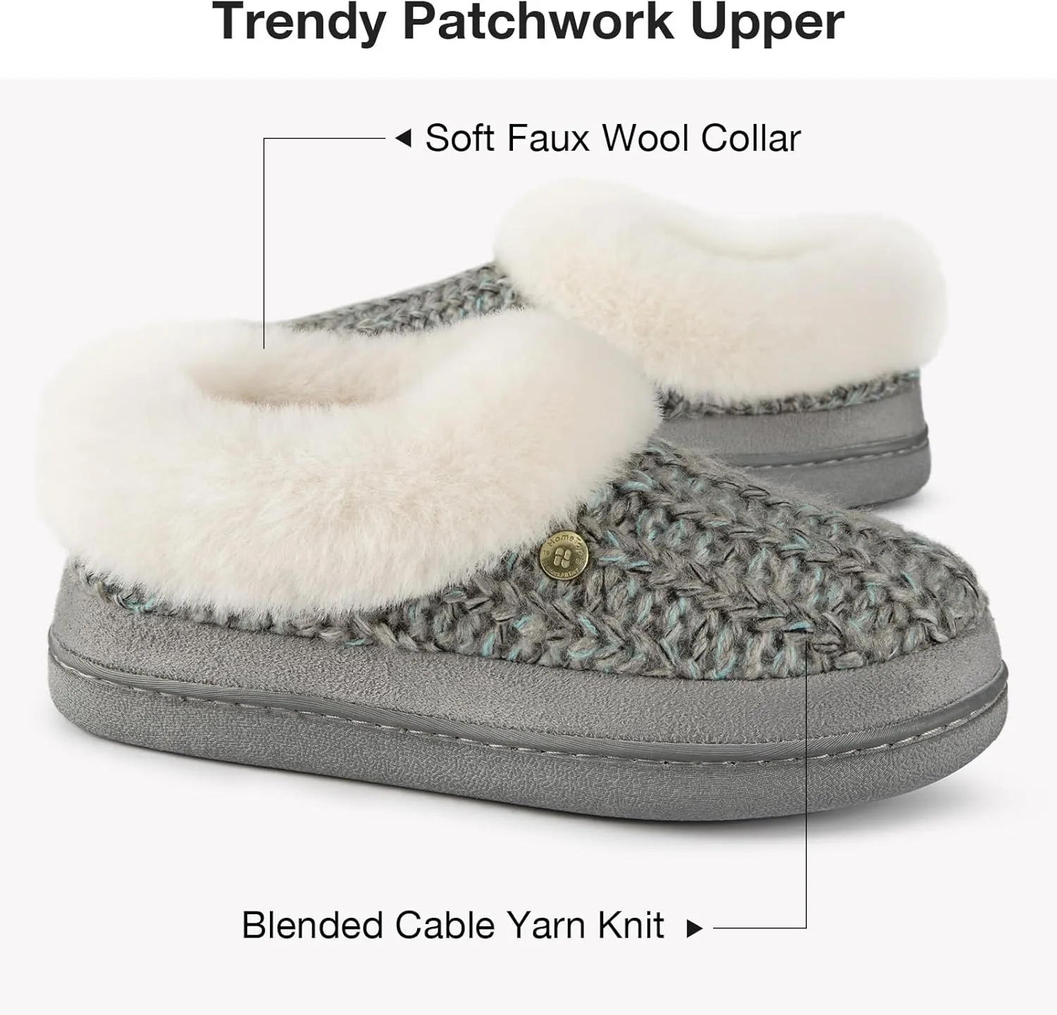 HomeTop Women's Knitted Clog Slippers Comfy Warm Memory Foam Non-slip Indoor House Shoes with Fuzzy Collar