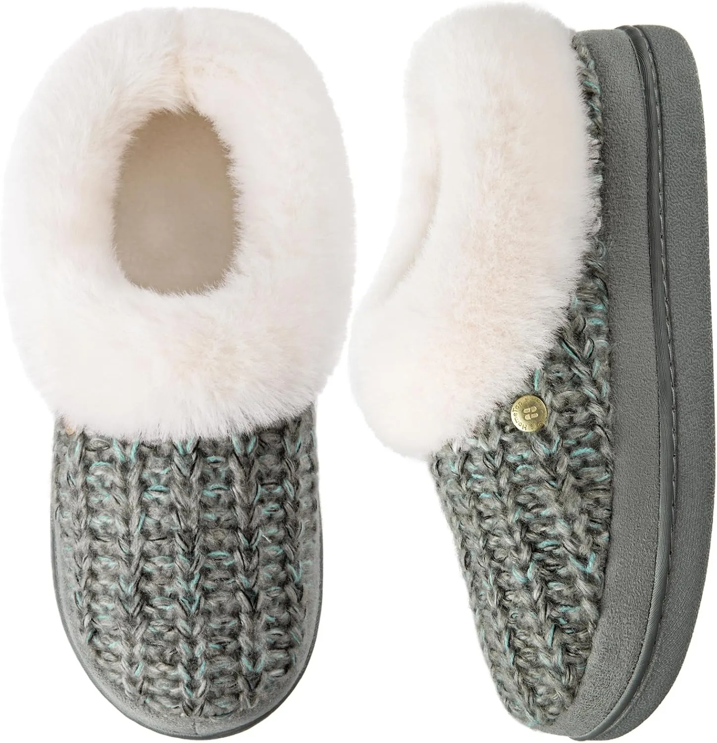 HomeTop Women's Knitted Clog Slippers Comfy Warm Memory Foam Non-slip Indoor House Shoes with Fuzzy Collar