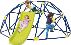 HONEY JOY Climbing Dome with Slide, 8FT Jungle Gym Monkey Bar for Backyard, Outdoor Climbing Toys for Toddlers Playground Equipment, Geometric Dome Climber for Kids Age 3-8, Gift for Boys Girls