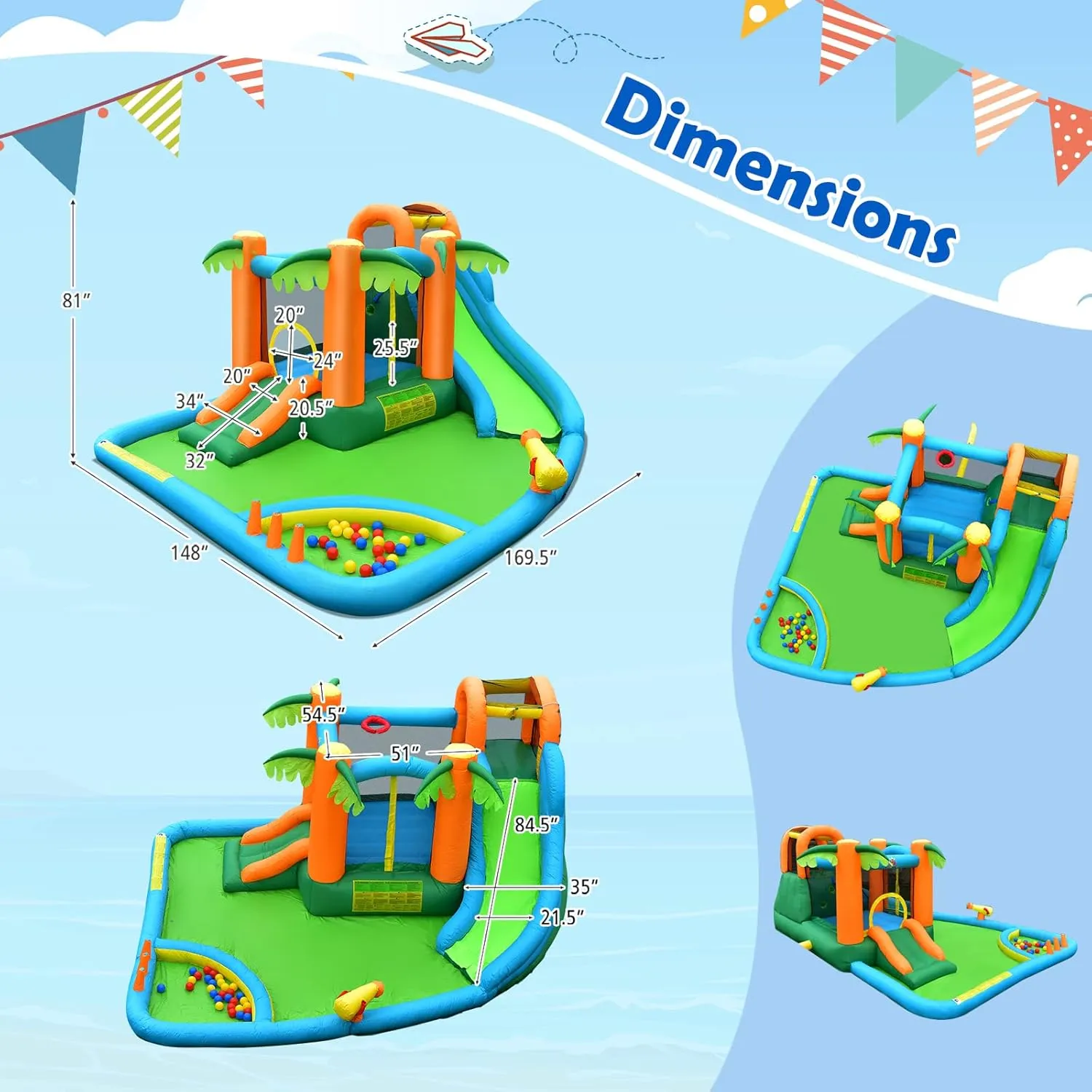 HONEY JOY Inflatable Water Slide, 7 in 1 Giant Water Park Bouncy House for Outdoor Backyard, Climbing Wall, Jungle Outdoor Blow up Water Slides Inflatables for Kids and Adults(Without Blower)
