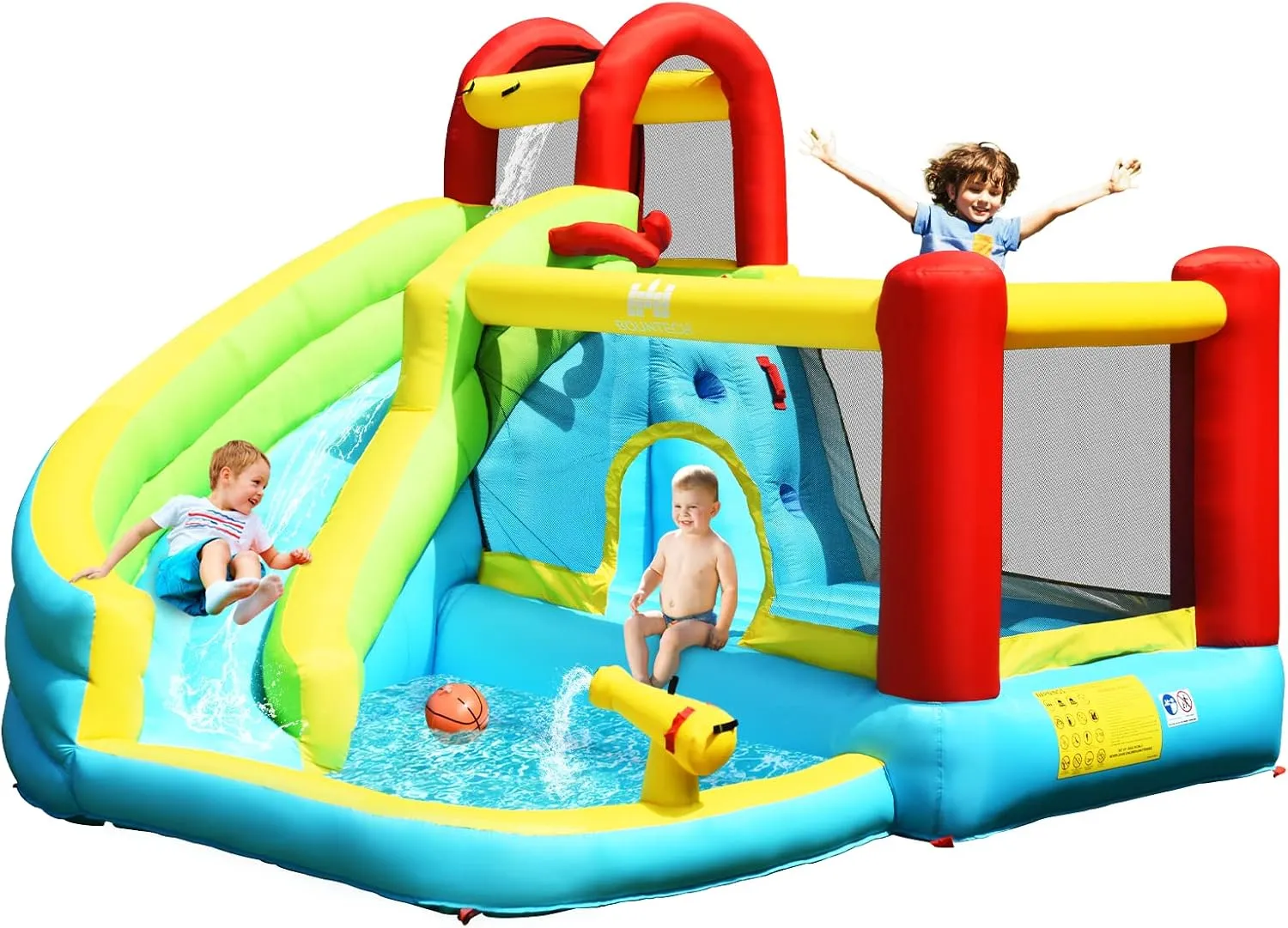 HONEY JOY Inflatable Water Slide & Park w/Splash Pool, Climbing Wall, Indoor/Outdoor Blow up Water Slide for Kids & Adults