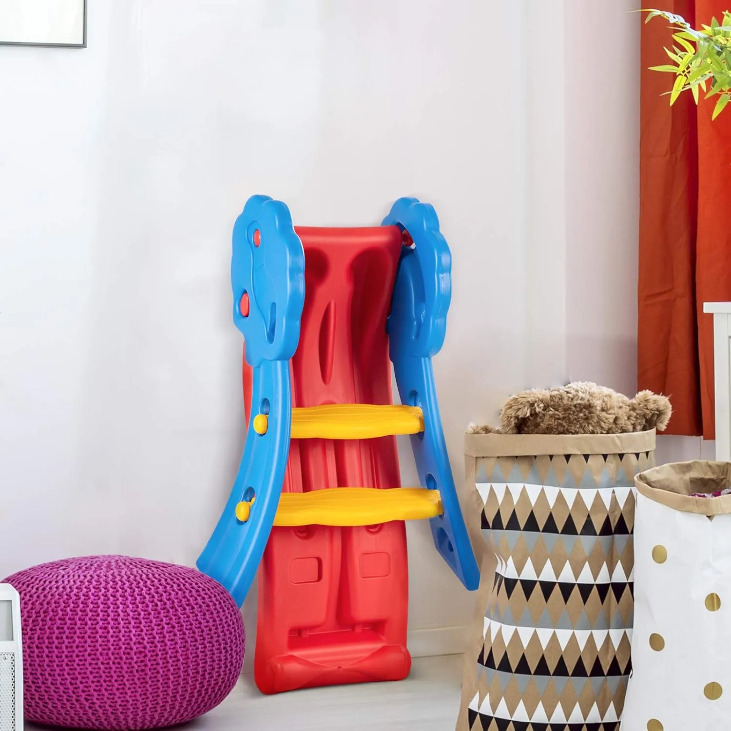 HONEY JOY Toddler Slide, Freestanding Climber Slide Playset for Playground, Easy Setup, Sturdy Plastic Indoor Slide for Kids Age 1-3 Light Red