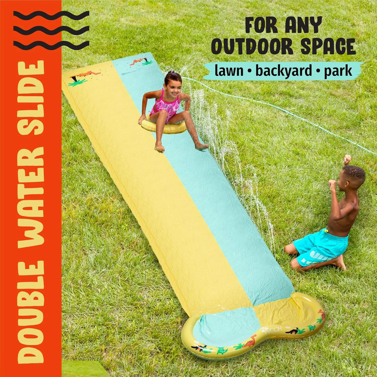 Hoovy Super Slip and Slide | Double Lane Water Slide | 15ft x 53in | Includes 2 Body Boards | Kids Slip n Slide