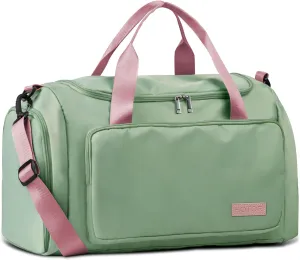 HOTOR Gym Bag for Men and Women - Travel Duffle Bag with Shoe Compartment and Waterproof Pocket, Carry on Luggage with Trolley Sleeve for Sports, Weekend Trips, Green, 19.7" × 9.8" × 11.8"