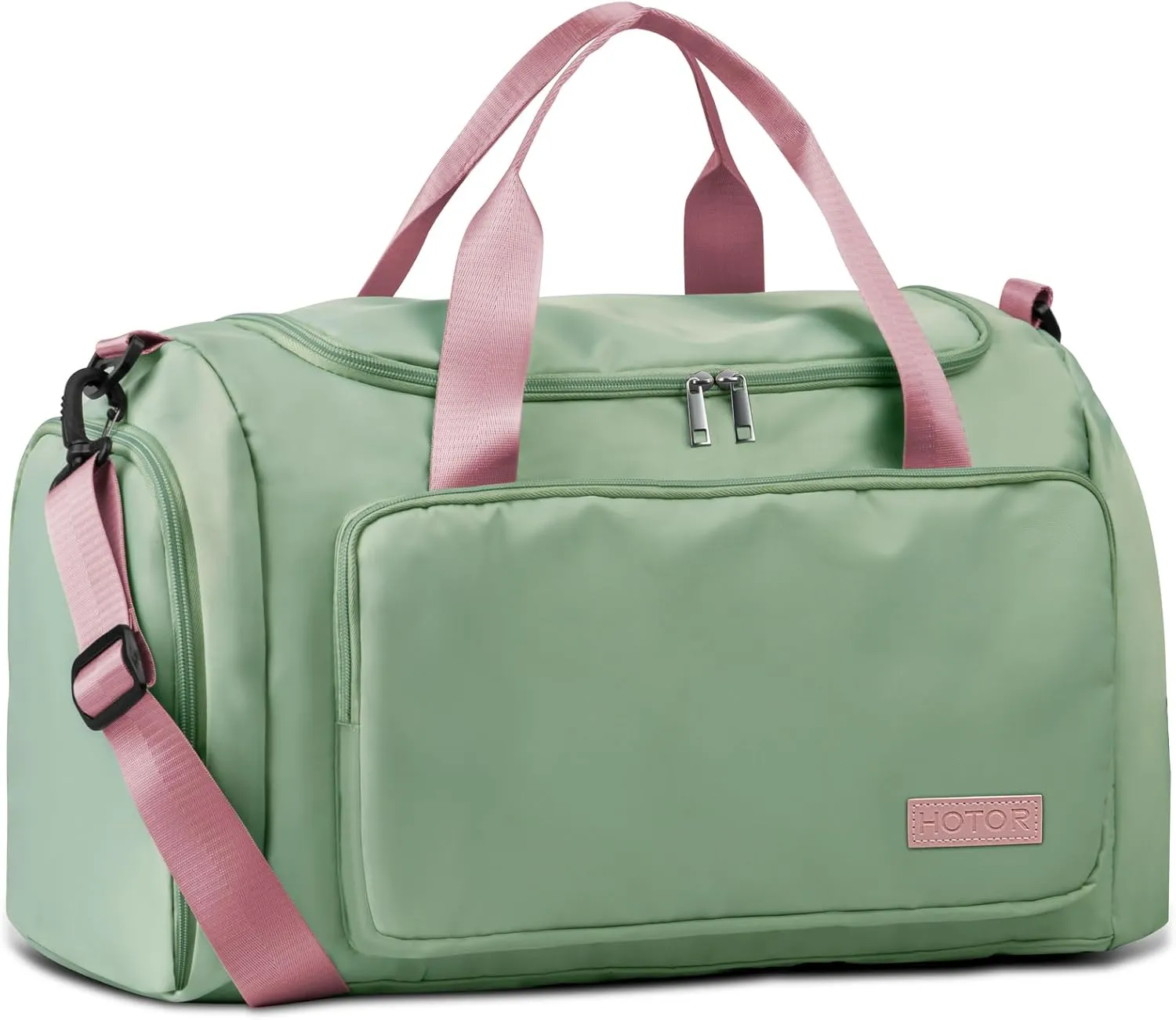 HOTOR Gym Bag for Men and Women - Travel Duffle Bag with Shoe Compartment and Waterproof Pocket, Carry on Luggage with Trolley Sleeve for Sports, Weekend Trips, Green, 19.7" × 9.8" × 11.8"