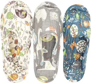 House Slippers for Women - Lightweight Cotton Quilted Home Slippers, Easy Machine Washable Like Socks, Foldable and Portable, Indoor Breathable Shoes for Your Feet Relaxing, Set of 3 Pairs (Medium