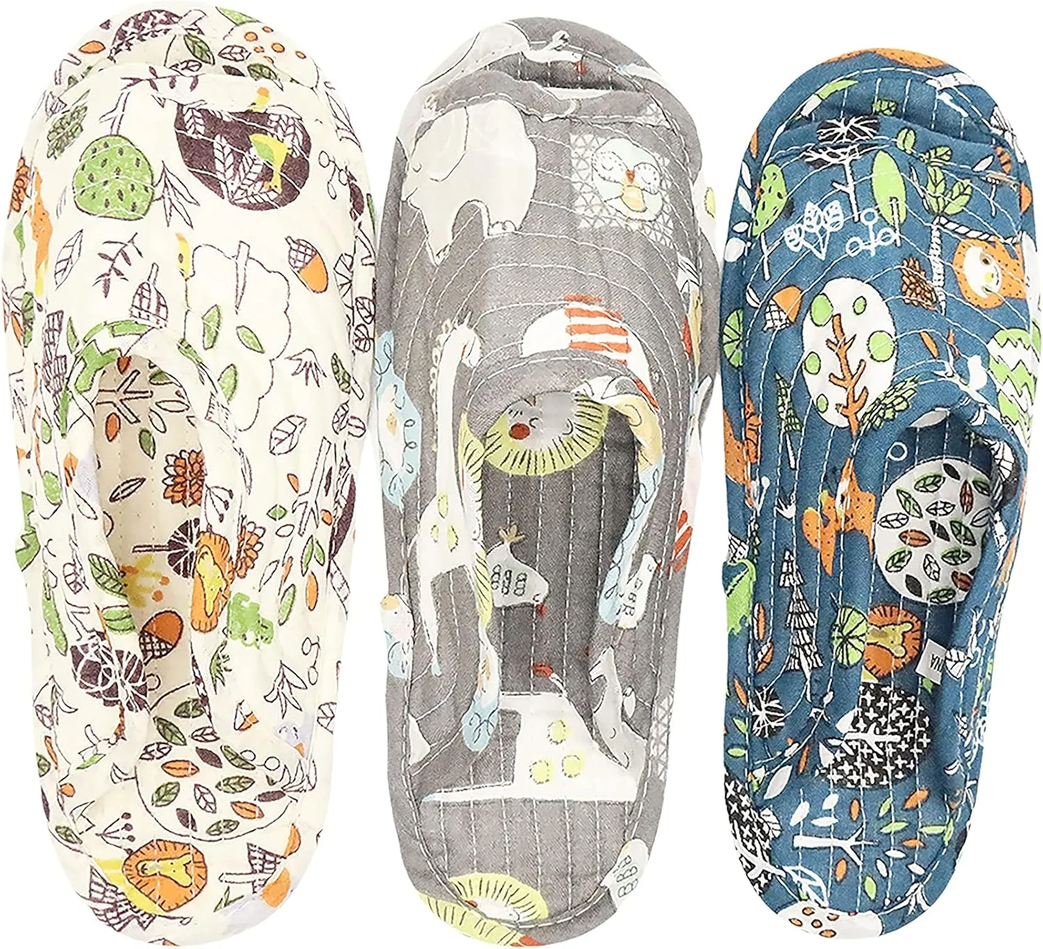 House Slippers for Women - Lightweight Cotton Quilted Home Slippers, Easy Machine Washable Like Socks, Foldable and Portable, Indoor Breathable Shoes for Your Feet Relaxing, Set of 3 Pairs (Medium