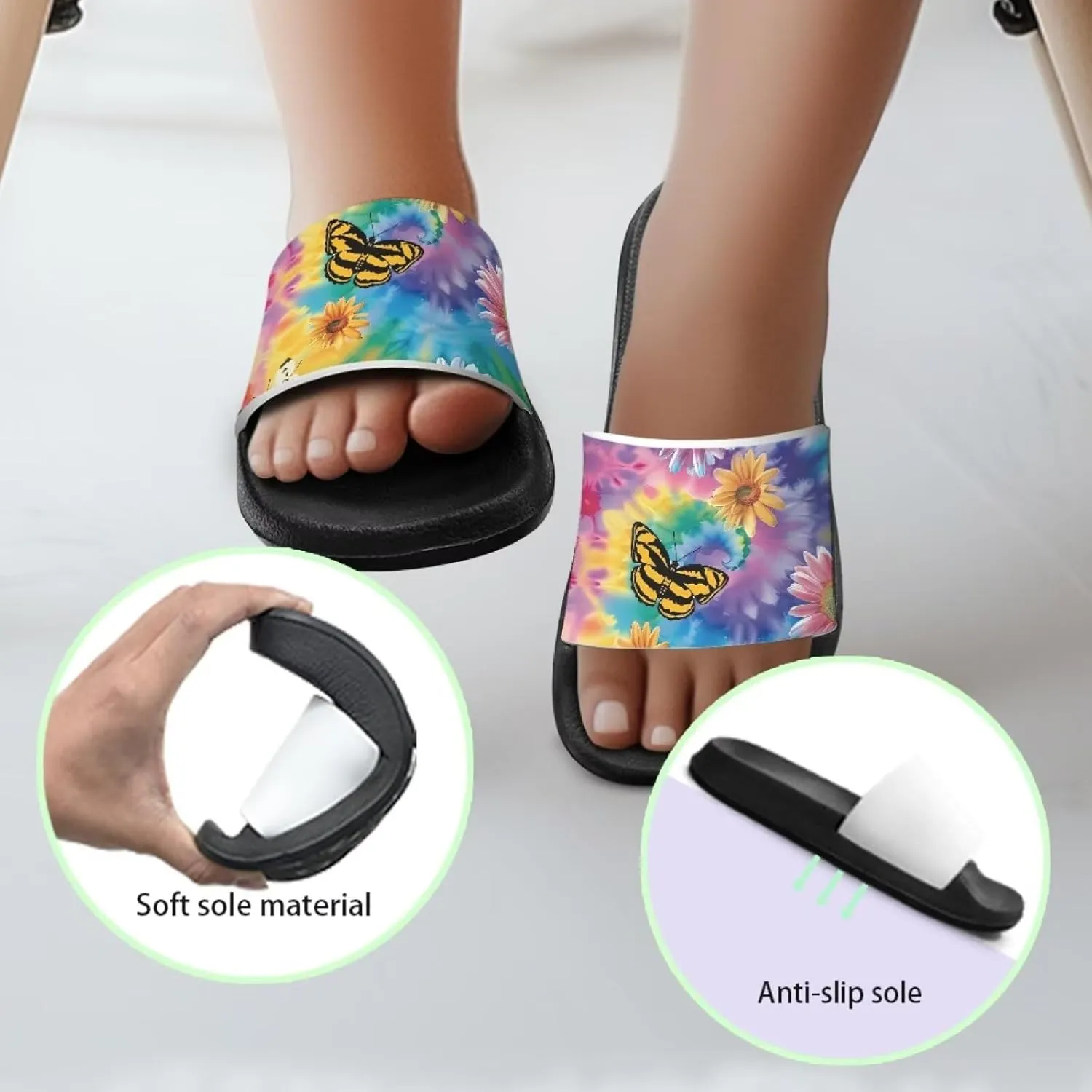 Howilath Chicken & Butterfly Slide Sandal for Kids Anti-Skid Beach Slippers Open Toe Quick Drying Sandal for Girls and Boys