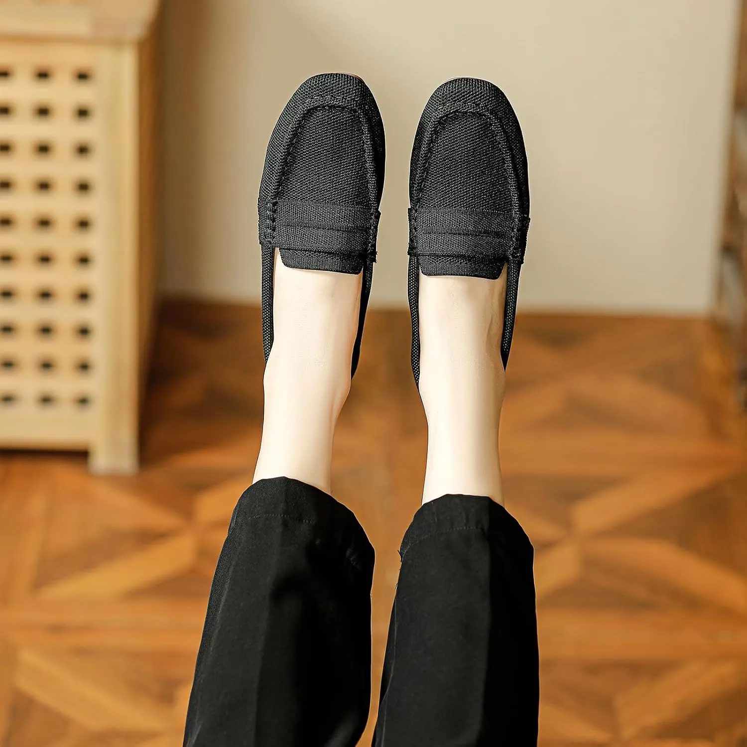 HROYL Women Loafer Knit Flats Lightweight Dressy Shoes Work Hiking Dance Flats Model WGDLJHC-1151