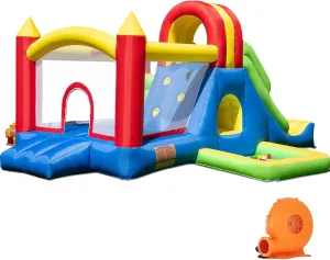 HuaKastro Large Bounce House for Big Kids – Inflatable Playground with Tall Slide, Climbing Wall, Water Pool, Bouncy Ball Pit, Tunnel, Ring Toss Cones, Perfect for Backyard Party Family Gatherings