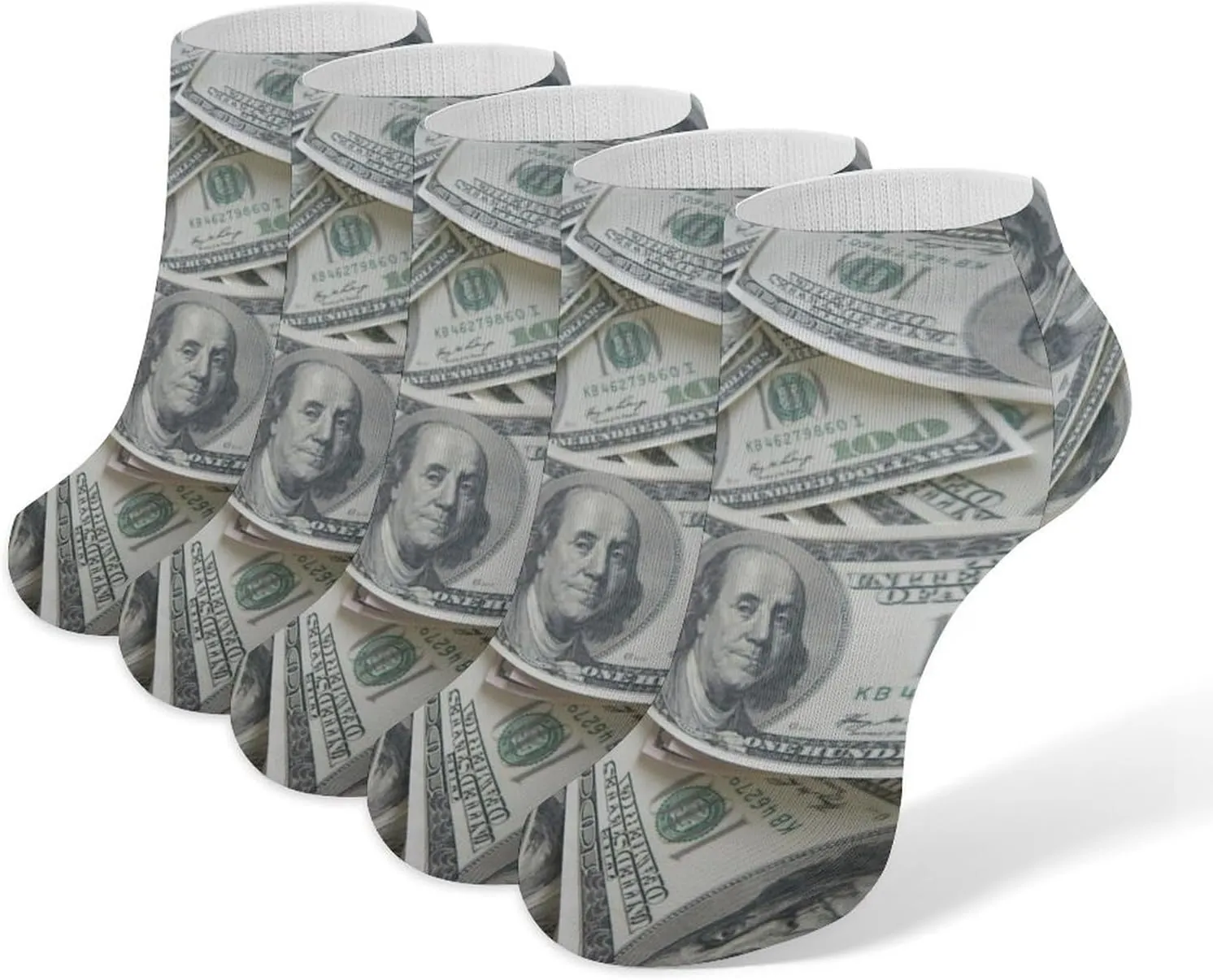 Hundred Dollar Bills Money Pattern 5 PC Ankle No Show Socks Soft Loafer Socks Low Cut Non Slip Flat Sock
