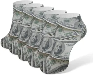 Hundred Dollar Bills Money Pattern 5 PC Ankle No Show Socks Soft Loafer Socks Low Cut Non Slip Flat Sock