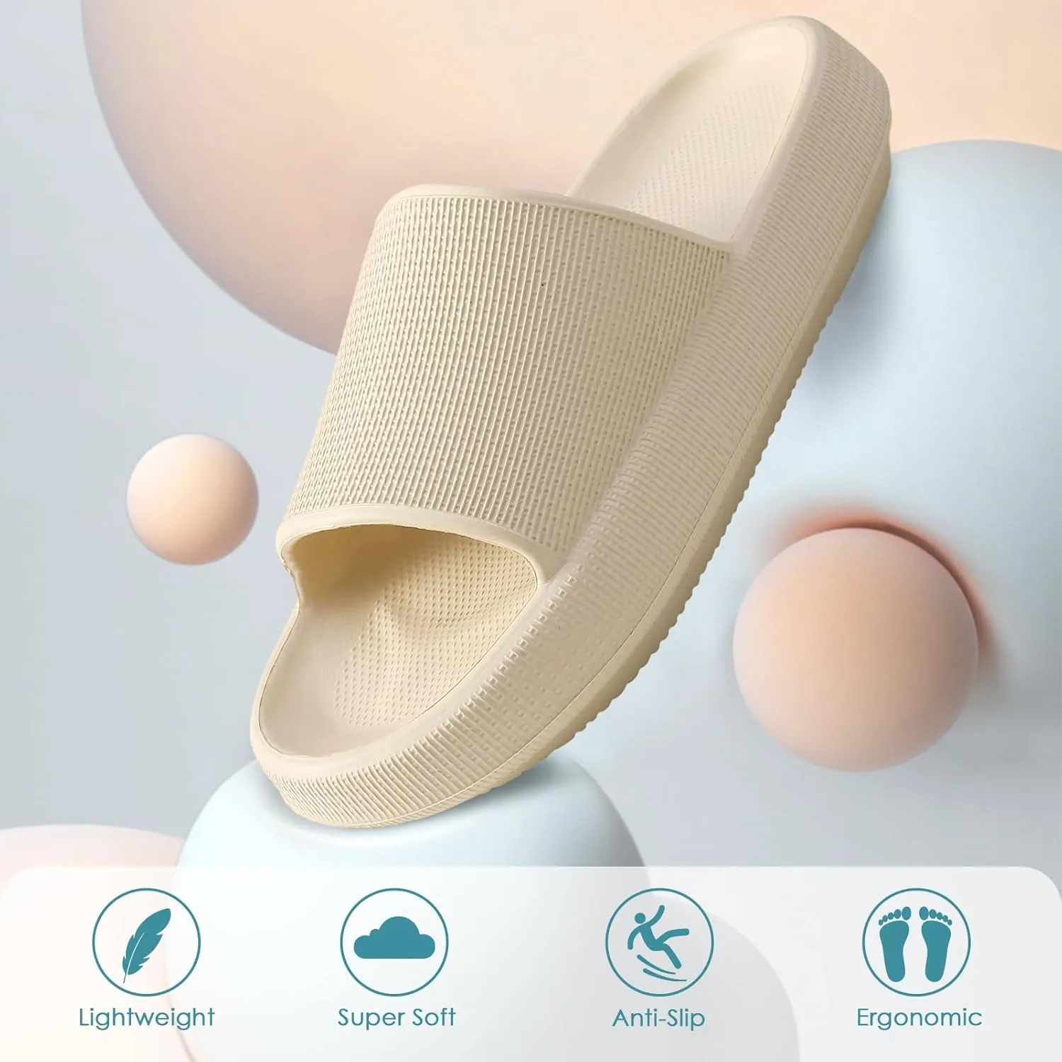 HUXMEYSON Cloud Slippers for Women and Men, Pillow Slippers Super Soft, Thick Sole Slides for Women with Anti-Skid Sole