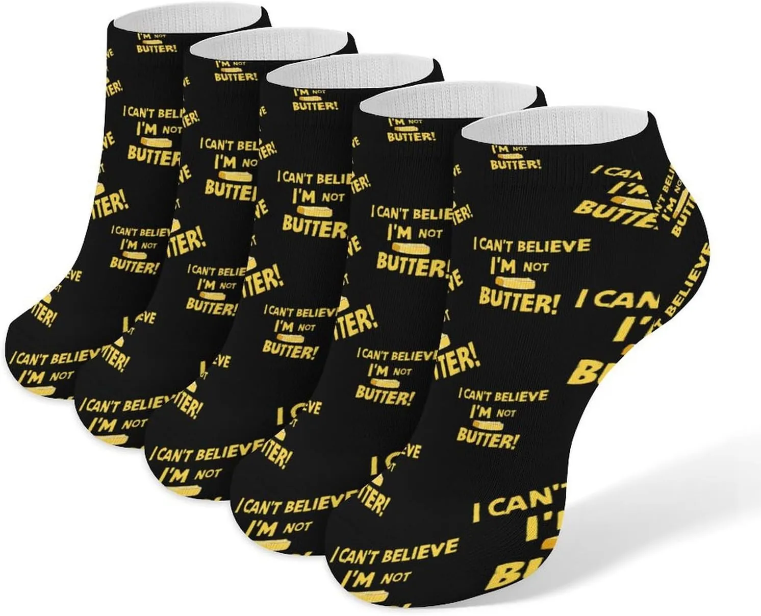 I Can't Believe I'm Not Butter! Ankle No Show Socks Soft Loafer Socks Low Cut Non Slip Flat Sock 5 PC