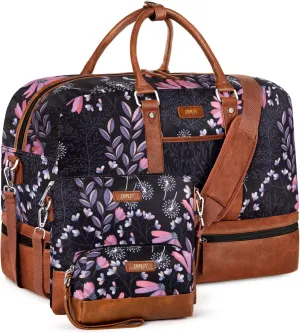 IBFUN Weekender Bags for Women, Large Overnight Bag Canvas Travel Duffel Bag Carry On Tote with Shoe Compartment 21" 3Pcs Set
