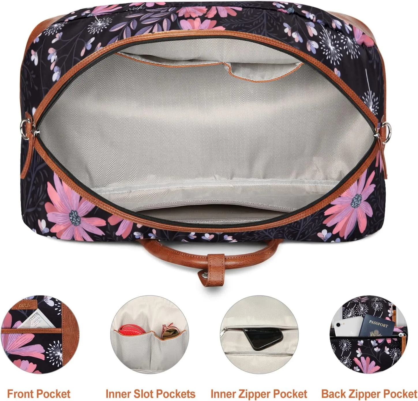 IBFUN Weekender Bags for Women, Large Overnight Bag Canvas Travel Duffel Bag Carry On Tote with Shoe Compartment 21" 3Pcs Set